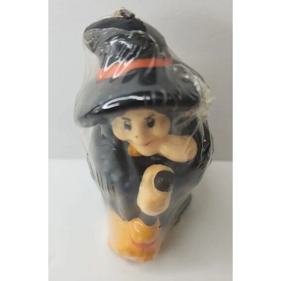 Vintage Witch Holding Broom Candle New in Packaging 4" SKU H30 - Picture 2 of 7